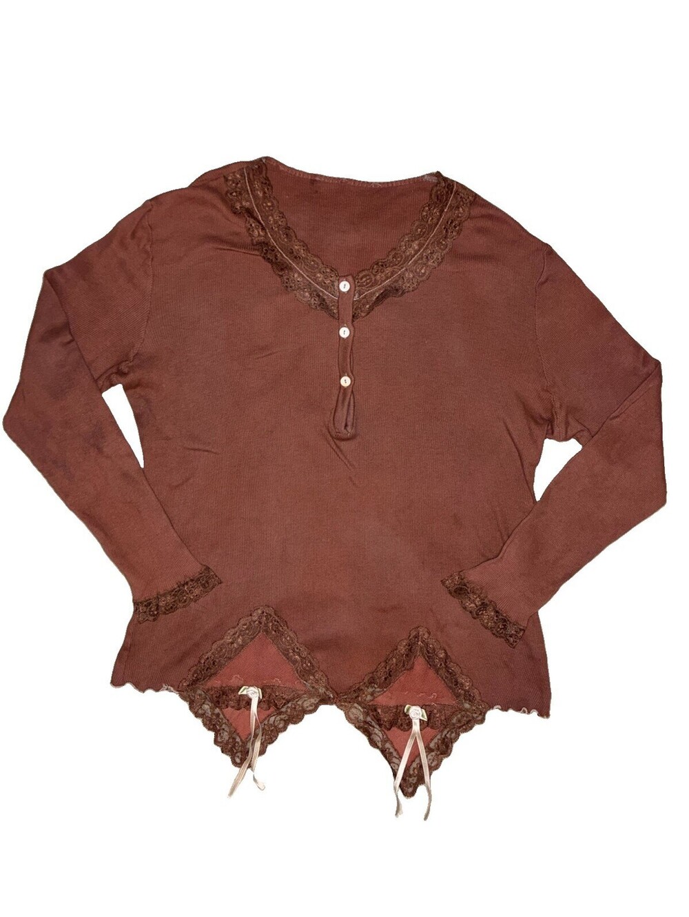 Women’s Brown Lace Coquette Long Sleeve With Rose Details M/L